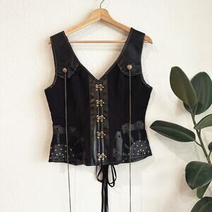 SteamPunk Overbust Corset XXL Faux Leather Gothic Renaissance Ren Faire Black